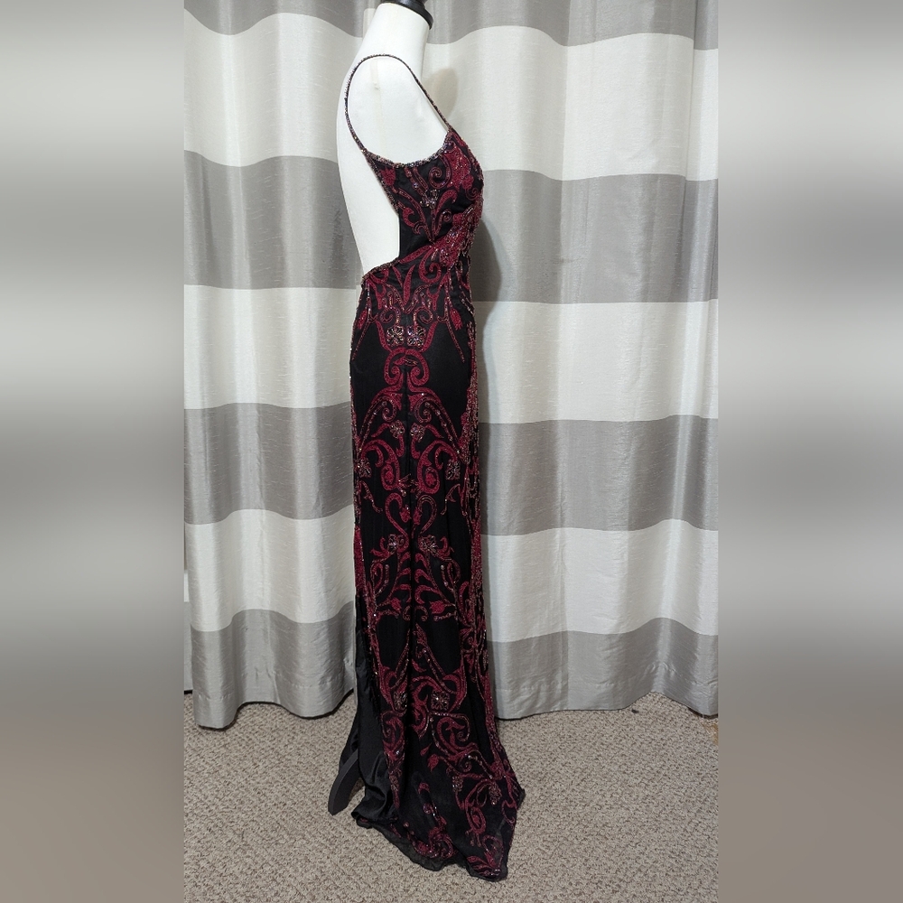 Mia Bella Couture Stunning Beaded Embroidered Open Back Silk Evening Gown - Picture 6 of 16